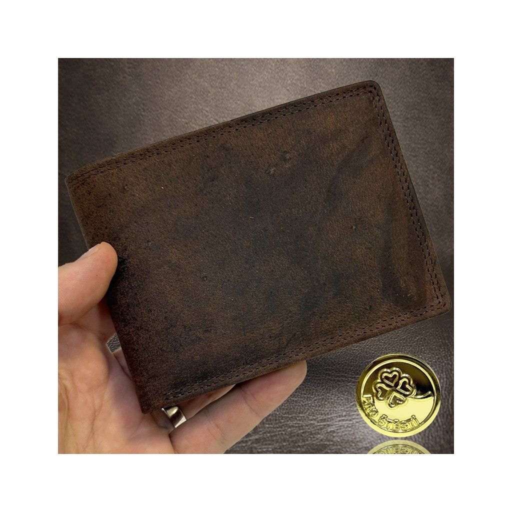 Tmavě hnědá kožená peněženka s monogramem