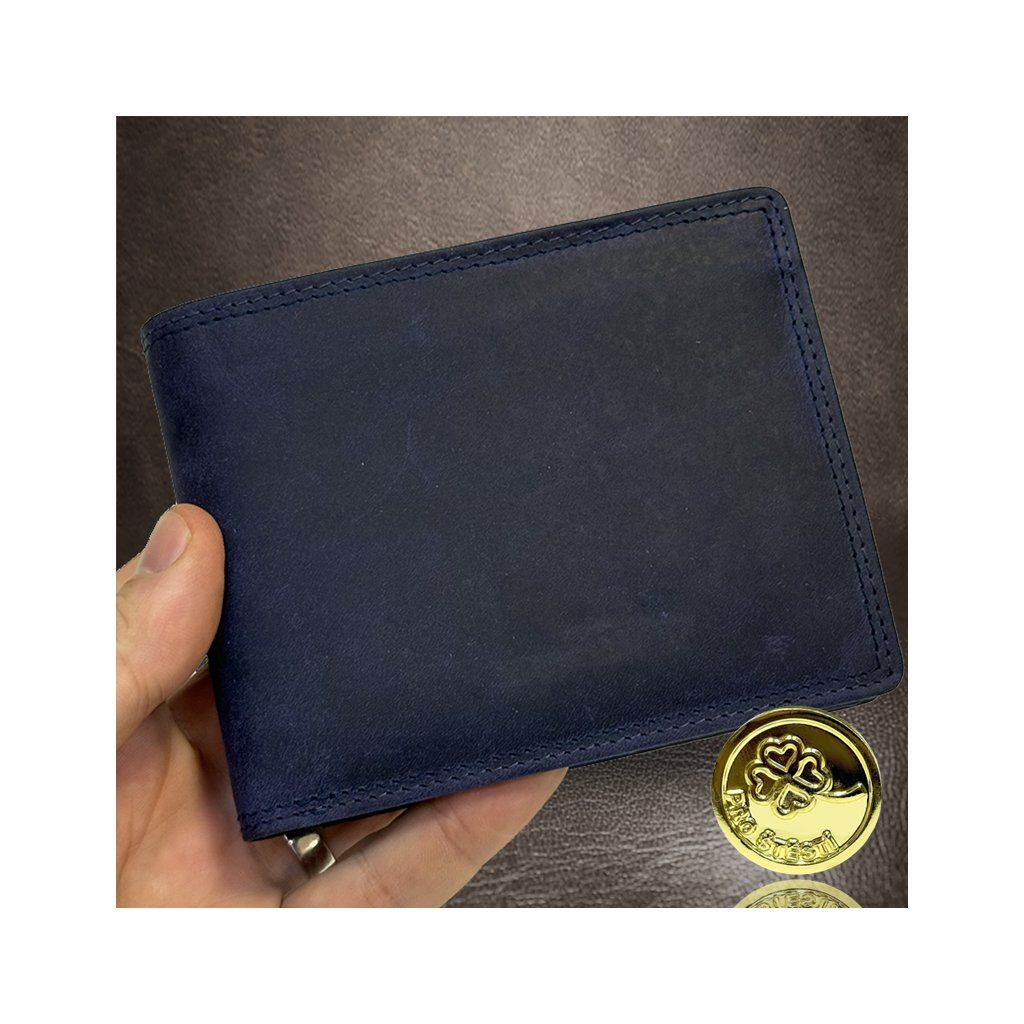 Tmavě modrá kožená peněženka s monogramem